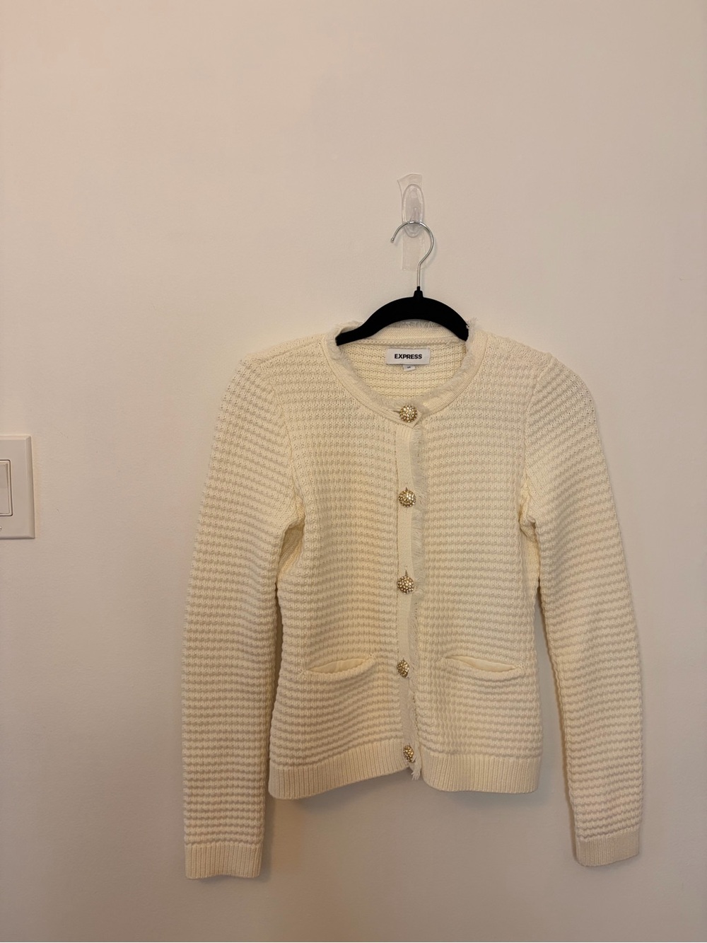 Express Ivory Knit Button-Front Cardigan